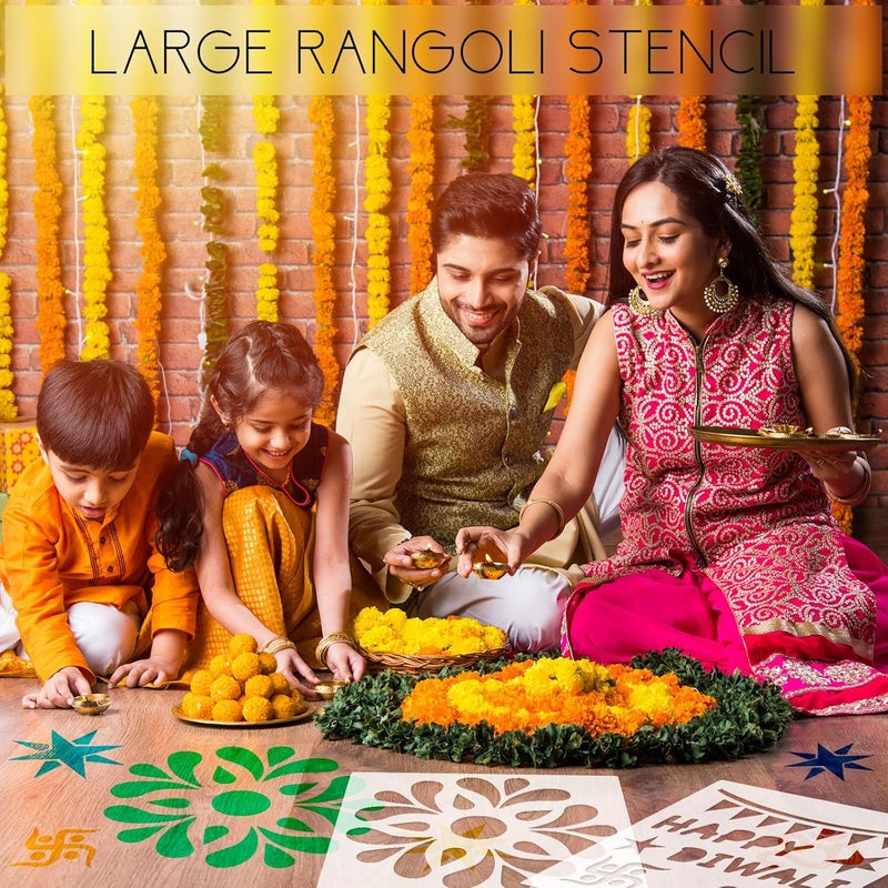 Watersay 6 Set Diwali Large Rangoli Stencil 11" x 11" Reusable Plastic Mandala Painting Stencil Indian Traditional Festival Painting on Wood Floor Wall Tile Fabric Furniture DIY Craft (Novel Style) - Image 3